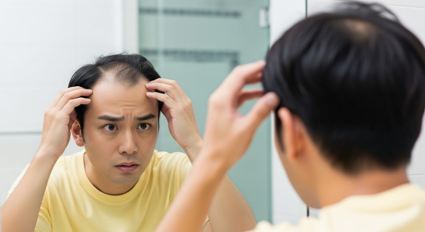 頭頂部の髪が薄くなった男性