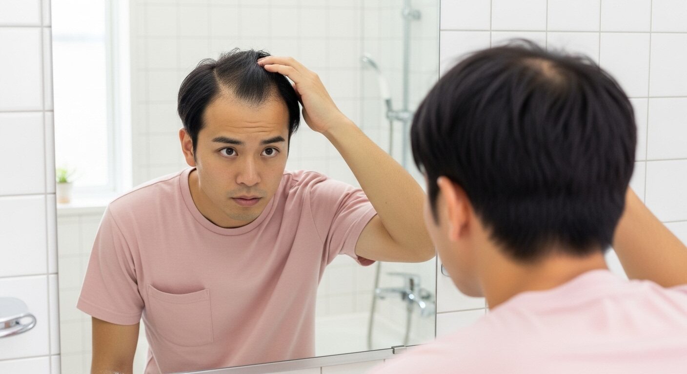 生え際のの後退を気にする男性