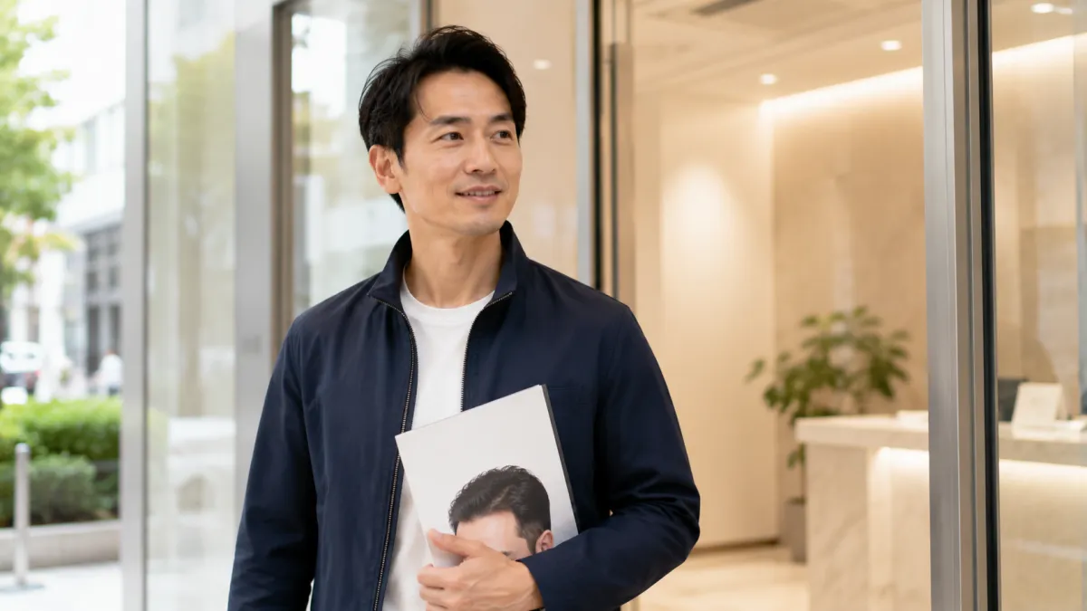 秋葉原から通える植毛クリニックで無料カウンセリングを終えて安心した表情の男性