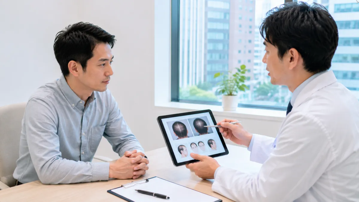 秋葉原で植毛の無料カウンセリングを受ける男性