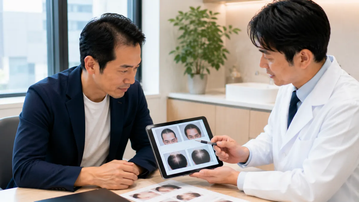 秋葉原から通える植毛クリニックで治療方法を相談する男性