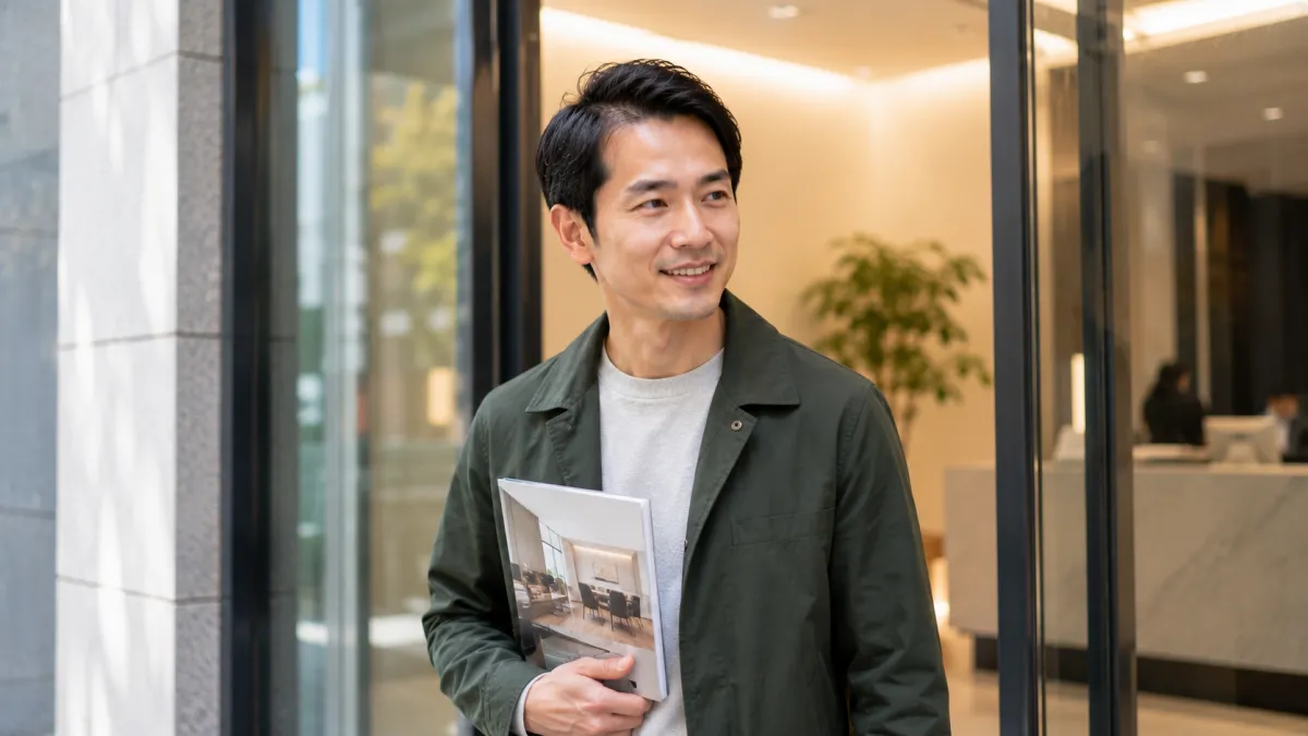 植毛クリニックの無料カウンセリングを終えて安心した表情で帰る男性