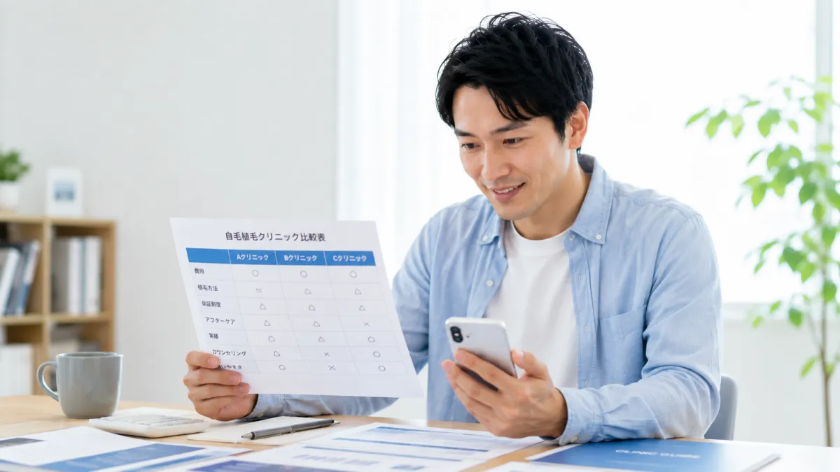 複数の植毛クリニックを比較するイメージ
