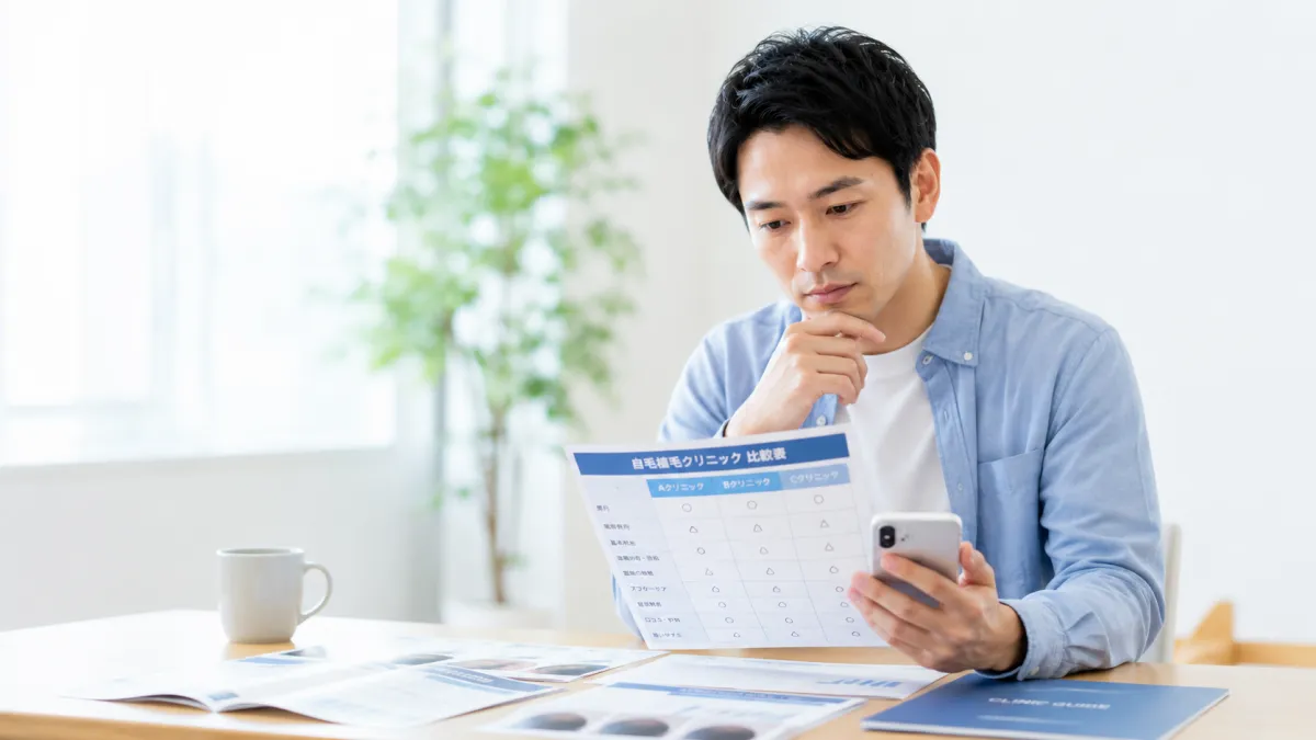 自毛植毛クリニックを比較しているイメージ