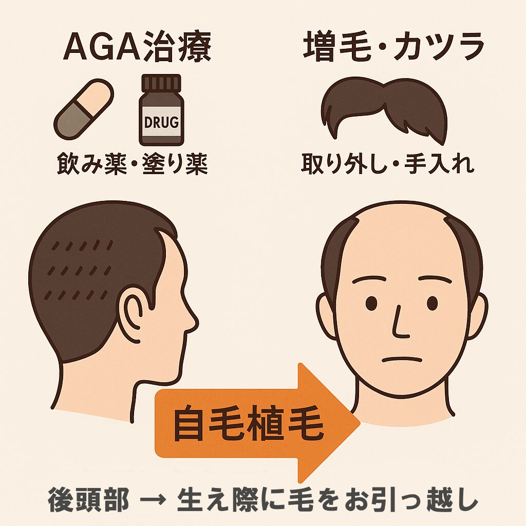 後頭部の毛を生え際へ