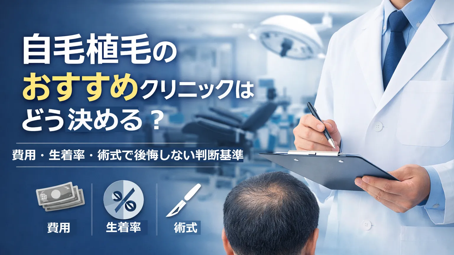 自毛植毛クリニックのおすすめが費用・生着率・術式でどう決まるかを示すファーストビューイメージ