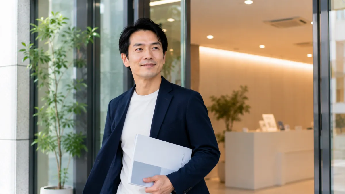 新橋から通える植毛クリニックで無料カウンセリングを終えて安心した表情の男性