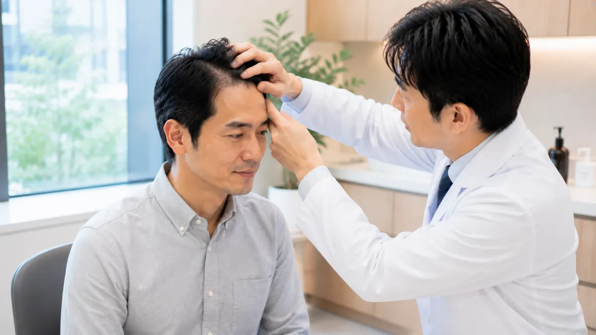 新橋から通える植毛クリニックで術後の経過観察を受ける男性
