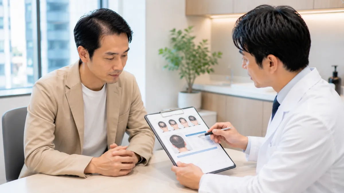 新橋から通える植毛クリニックで治療プランを相談する男性