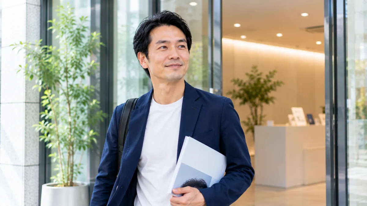 東京から通いやすい植毛クリニックで無料カウンセリングを終えて安心した表情の男性