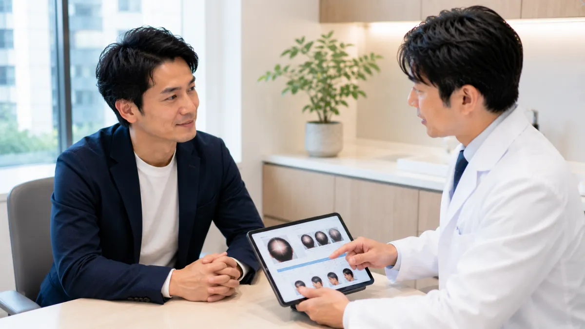 東京から通いやすい植毛クリニックで無料カウンセリングを受ける男性
