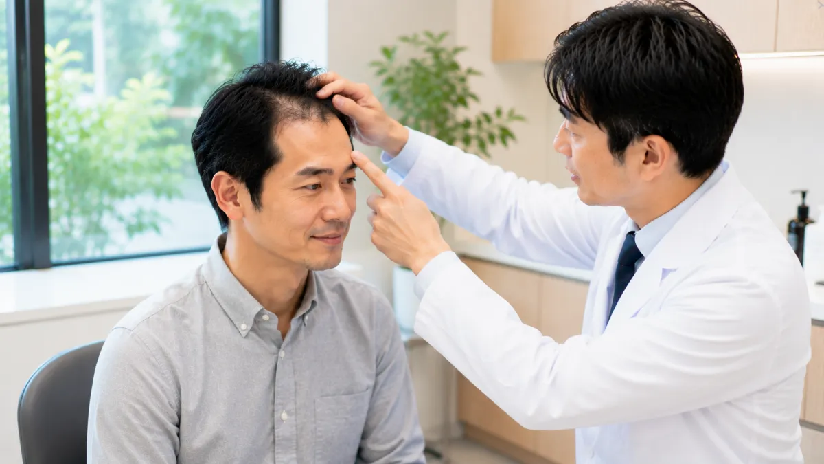 東京から通いやすい植毛クリニックで術後の経過観察を受ける男性
