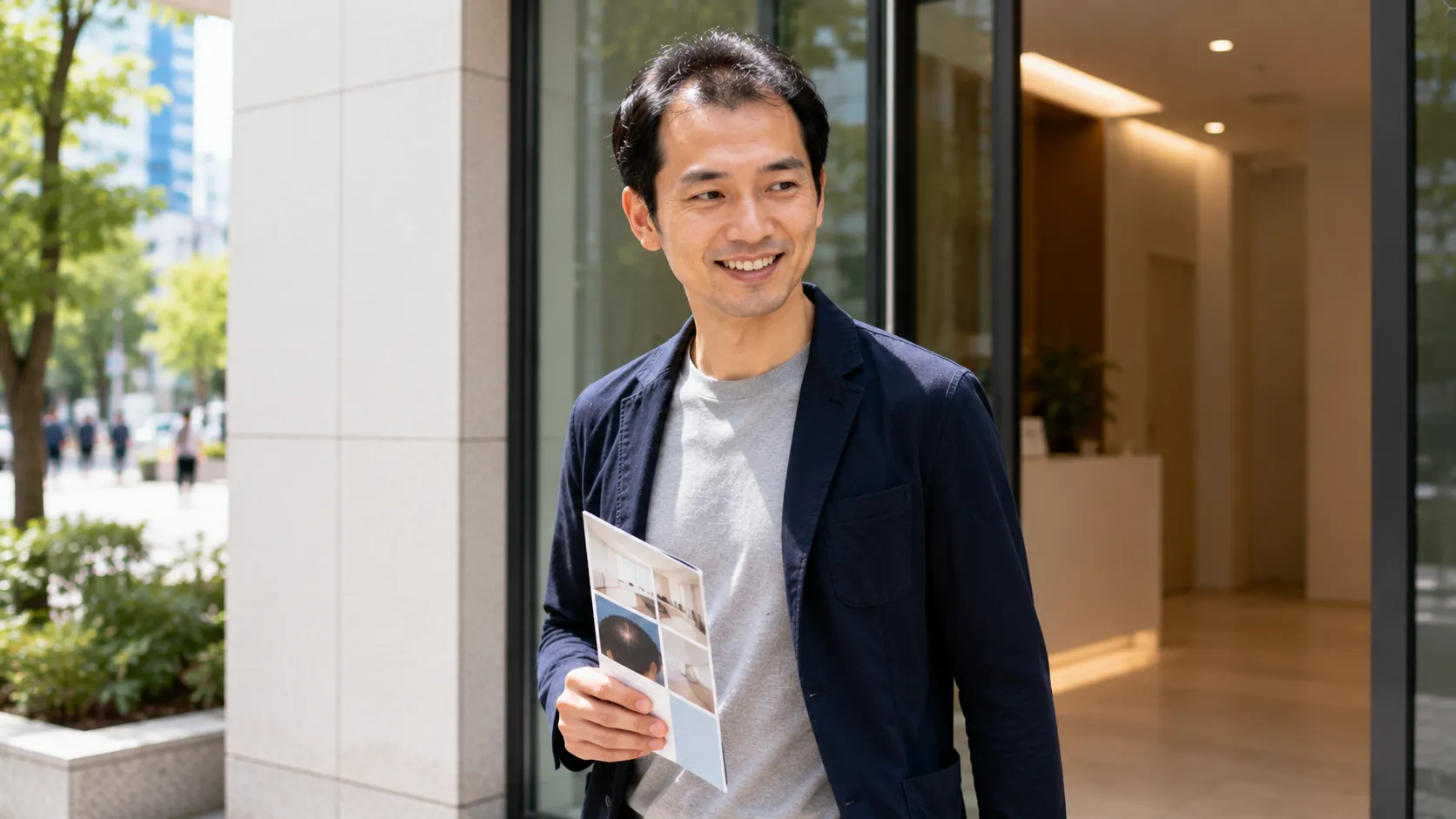 上野から通える植毛クリニックで無料カウンセリングを終えて安心した表情の男性