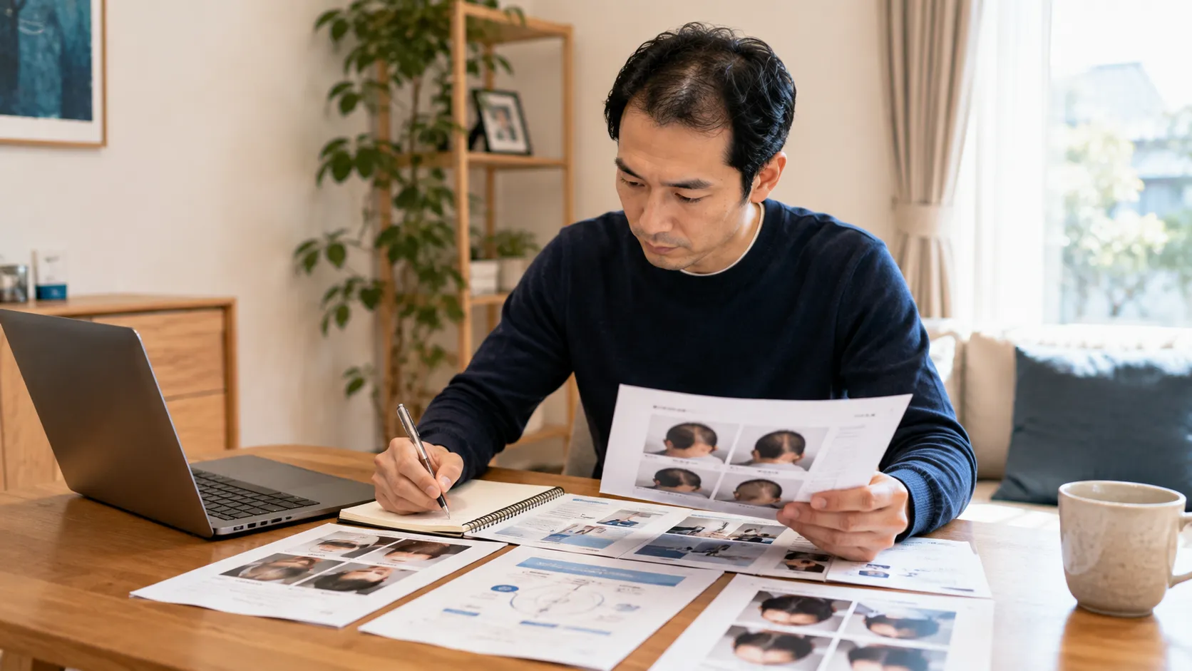 植毛クリニックを比較検討している男性
