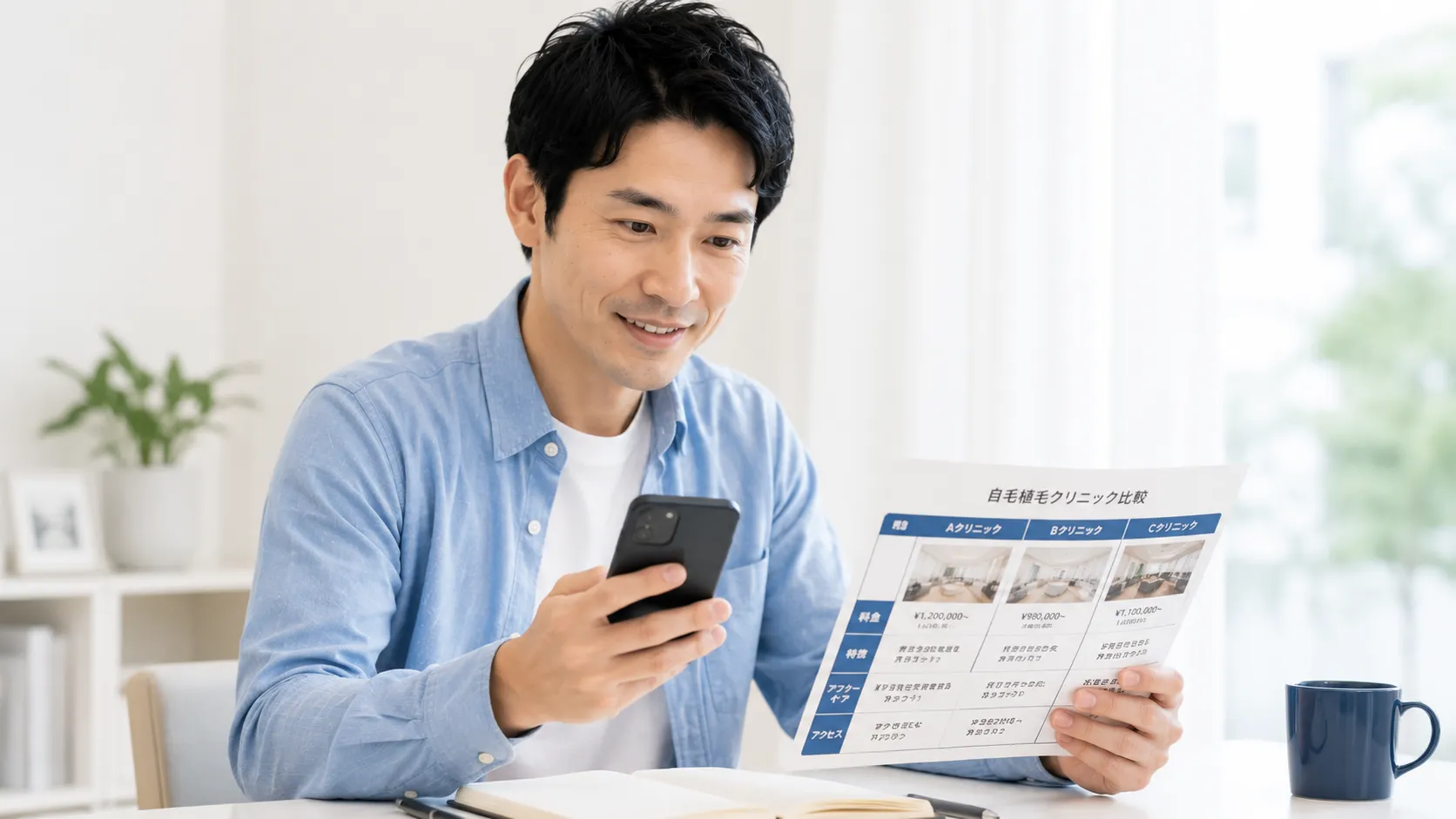 自毛植毛クリニックを比較検討する男性
