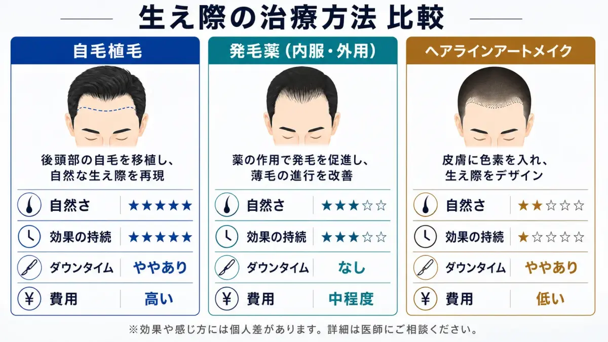 自毛植毛のビフォーアフター比較｜生え際の改善例