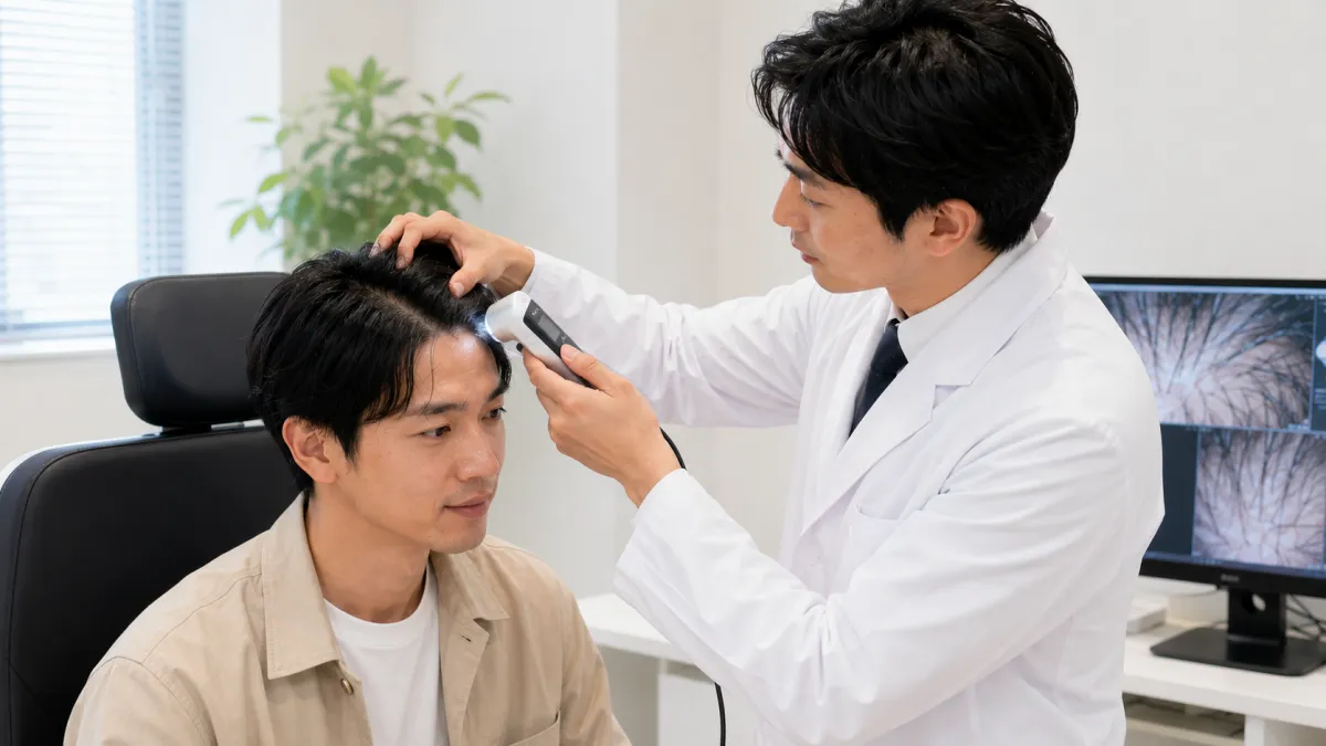 横浜で頭皮診断を受ける男性