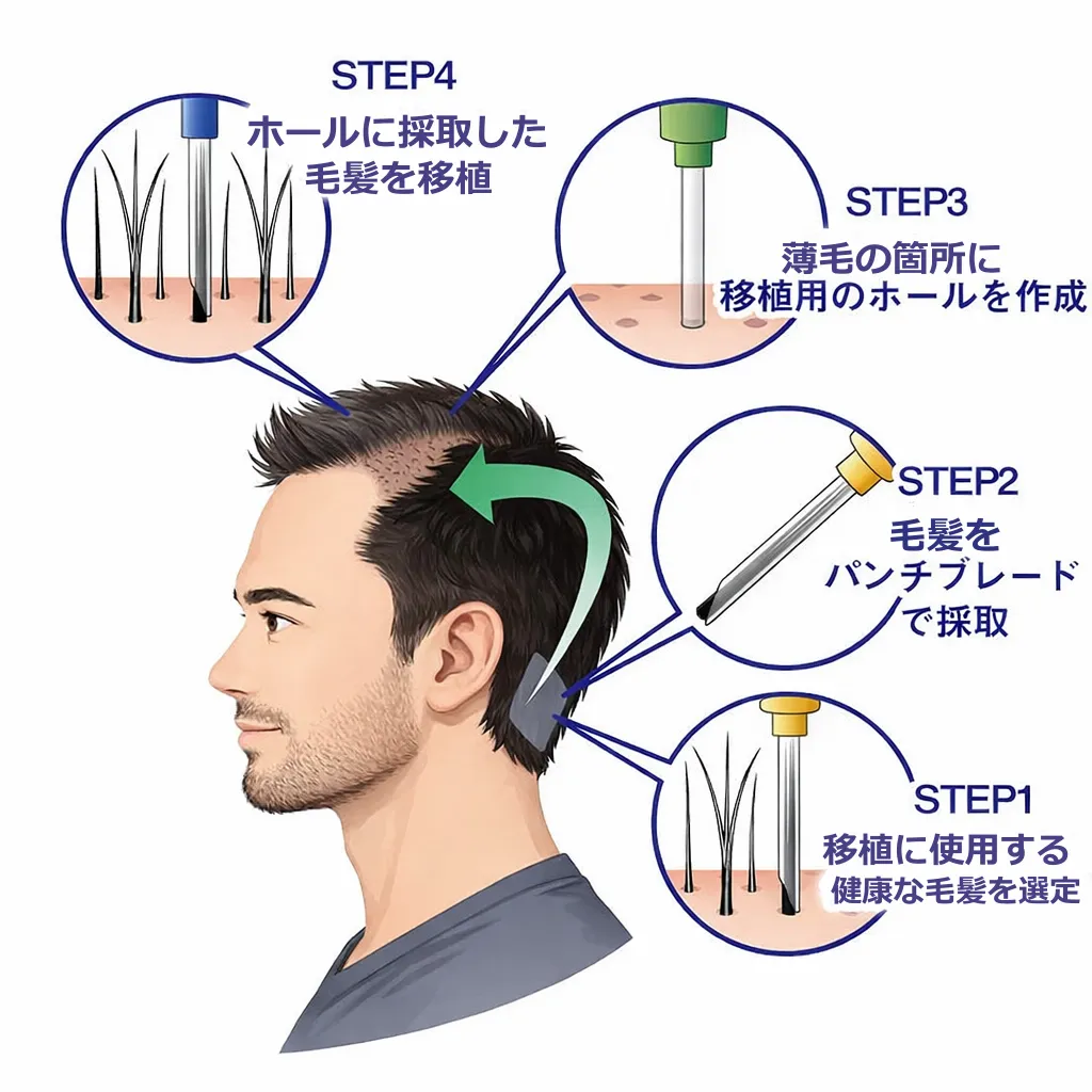 自毛植毛の施術の流れ（毛根採取から移植までの基本ステップ）