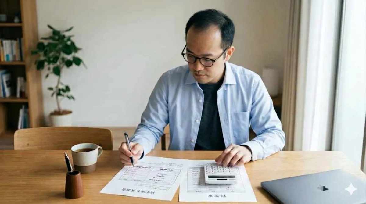 料金表や見積書を確認している様子