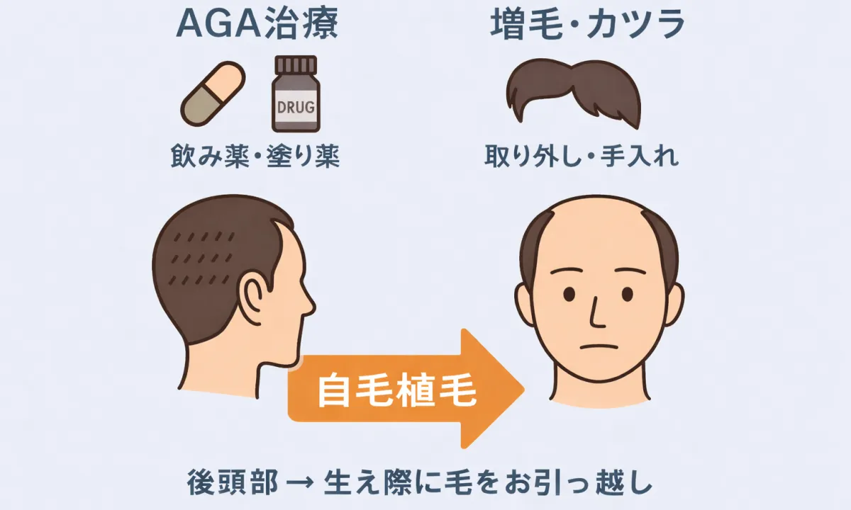 AGA治療・増毛・自毛植毛の違い