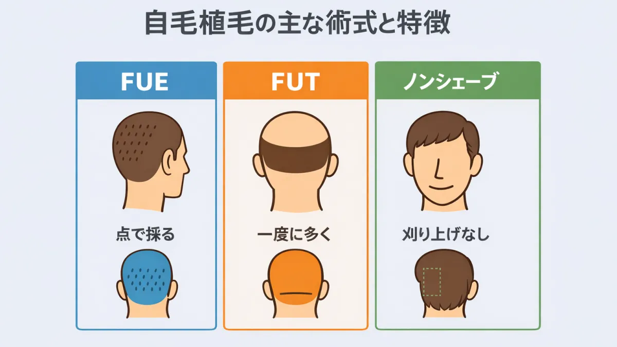 自毛植毛の術式（FUE・FUT・ノンシェーブ）の違い
