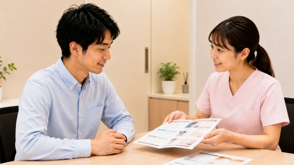 フレイアクリニックメンズで料金説明を受ける男性