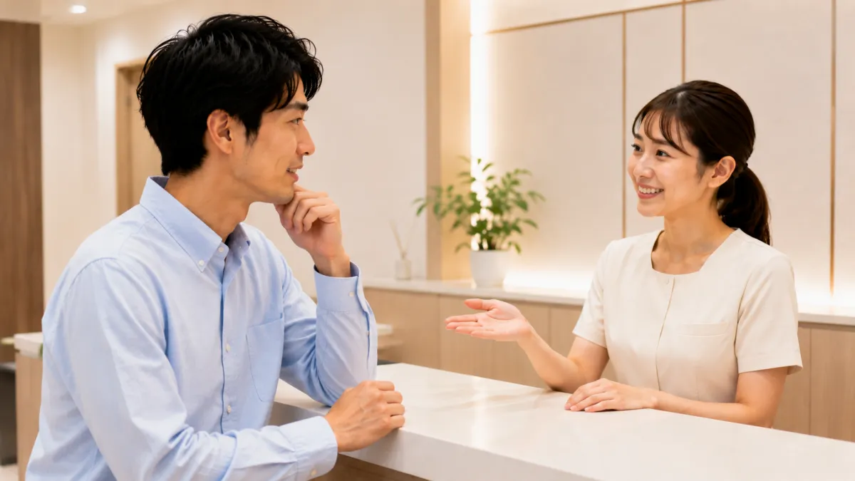 フレイアクリニックメンズでスタッフと相談する男性