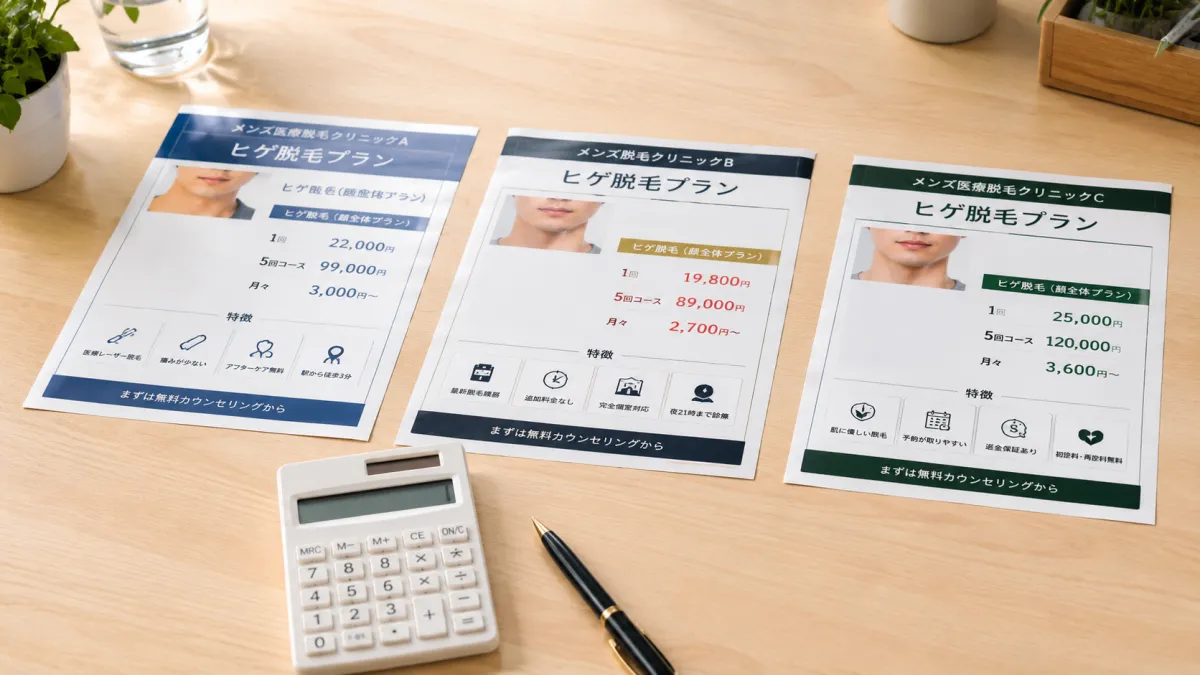 ヒゲ脱毛クリニックの料金比較イメージ