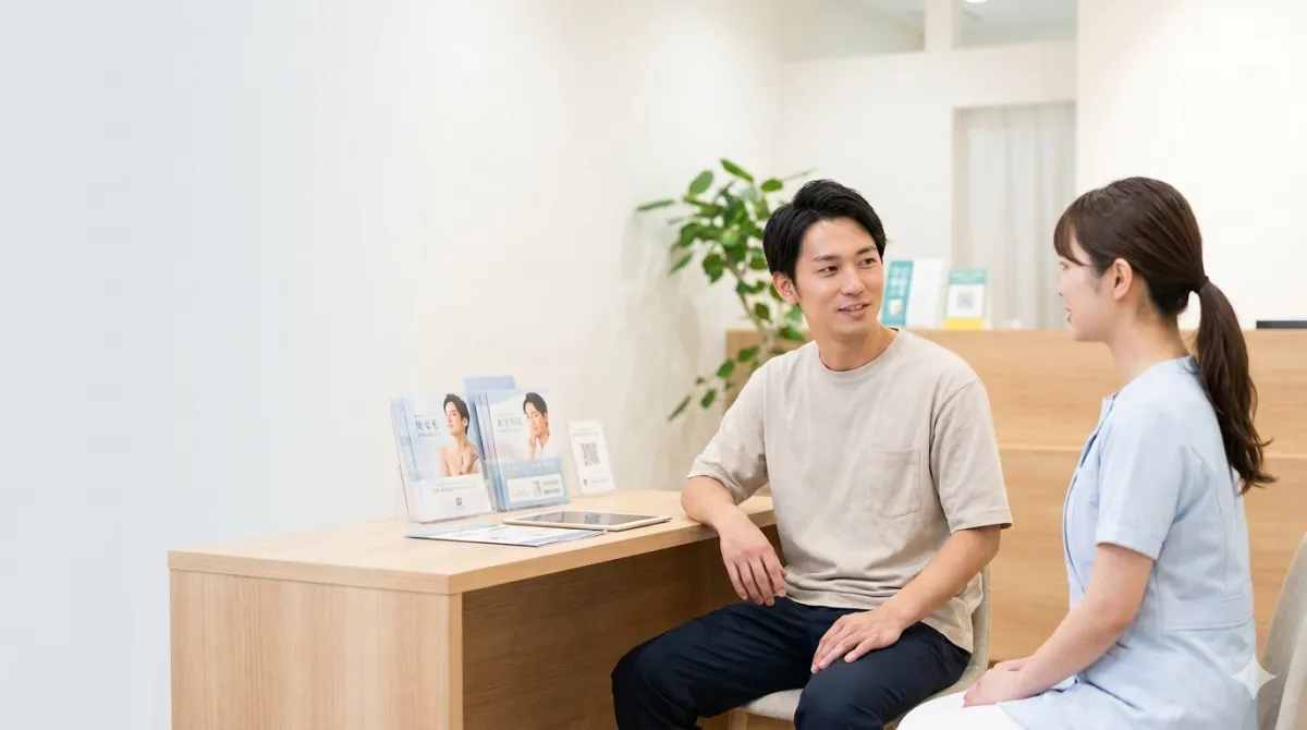 メンズリゼで無料カウンセリングを受ける男性とスタッフのイメージ画像