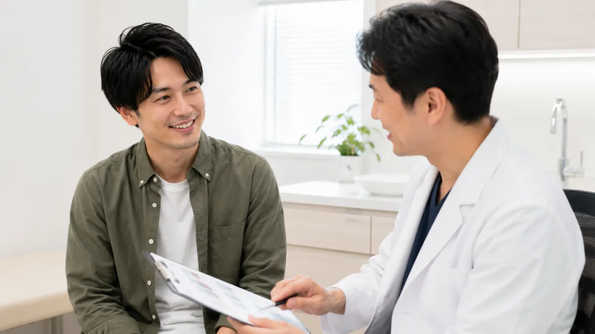 メンズリゼでヒゲ脱毛について相談する男性