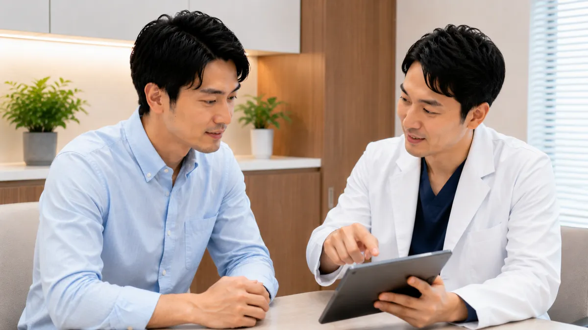 レジーナクリニックオムでヒゲ脱毛の相談をする男性