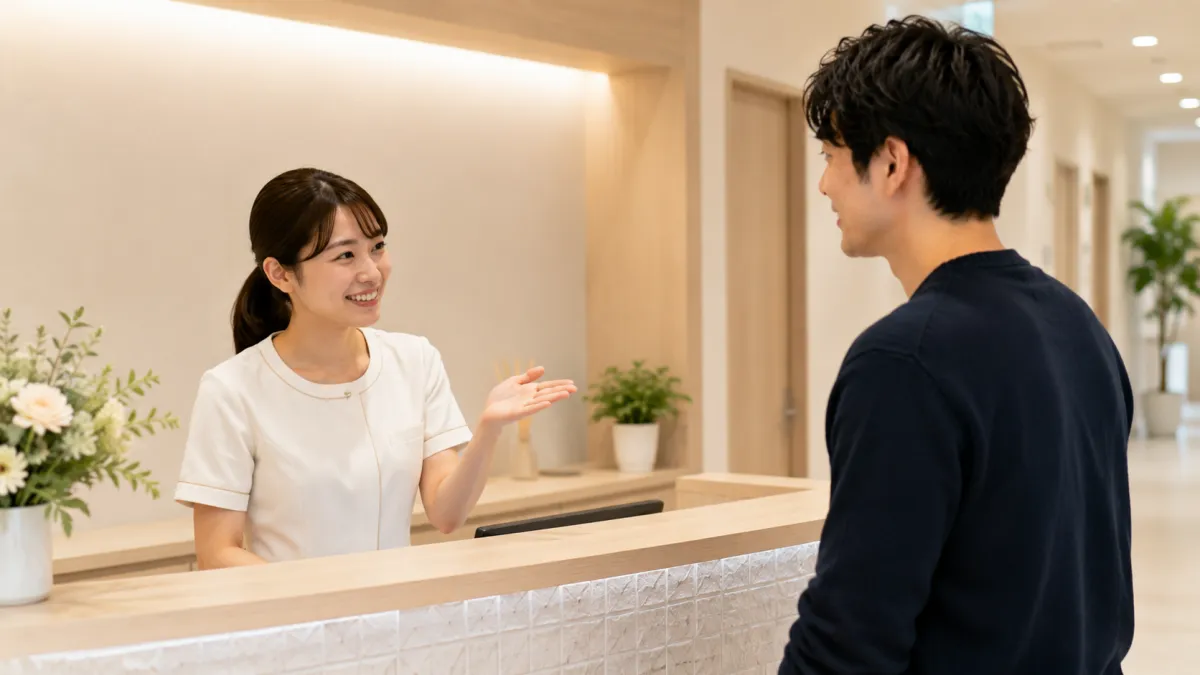 湘南美容クリニックで無料カウンセリングの案内を受ける男性
