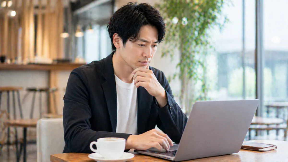 湘南美容クリニックのヒゲ脱毛料金を確認する男性