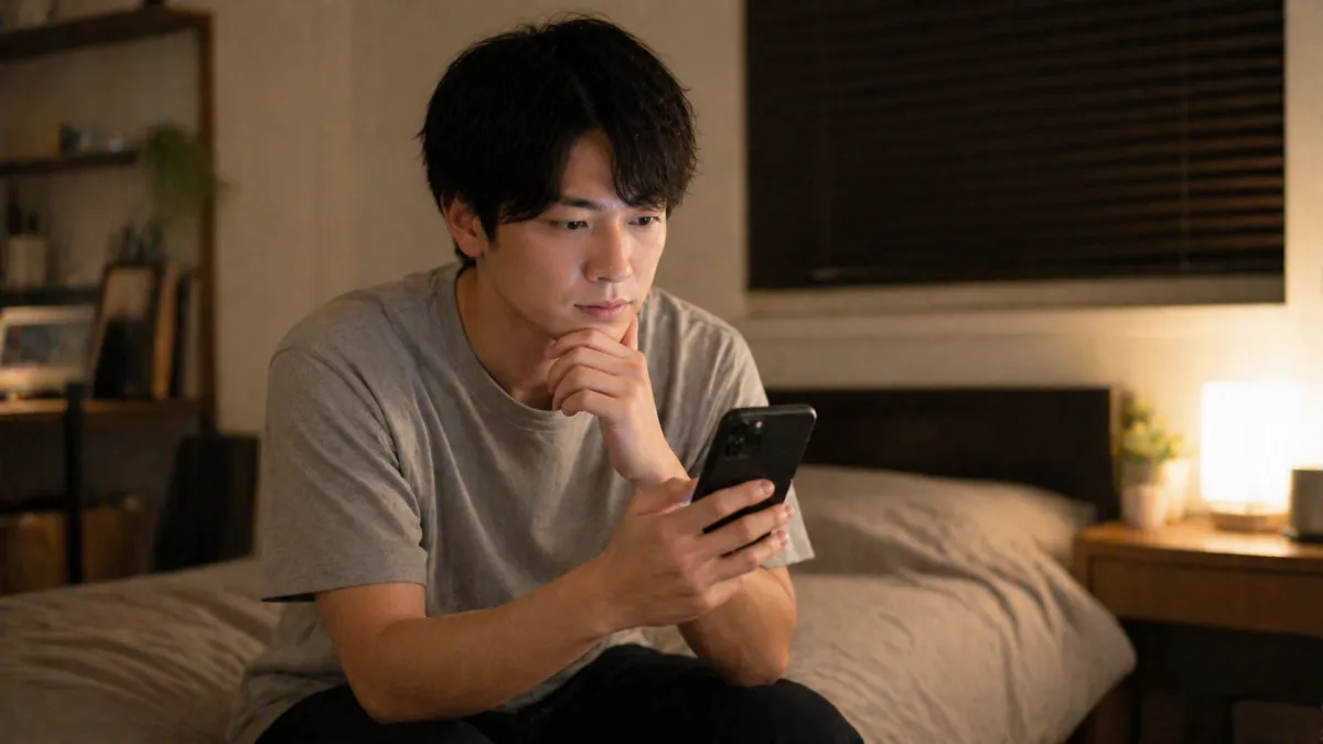 湘南美容クリニックのヒゲ脱毛口コミを確認する男性