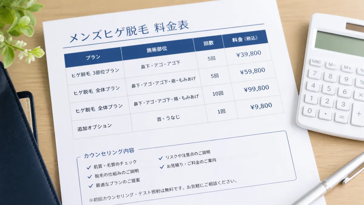 ヒゲ脱毛の料金表や見積もりを確認しているイメージ