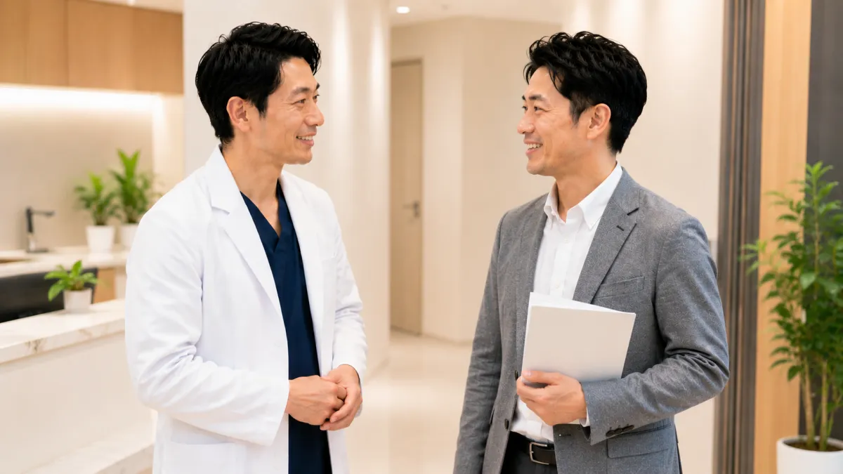 Dr.AGAクリニックで無料カウンセリング後に相談内容を確認する男性患者