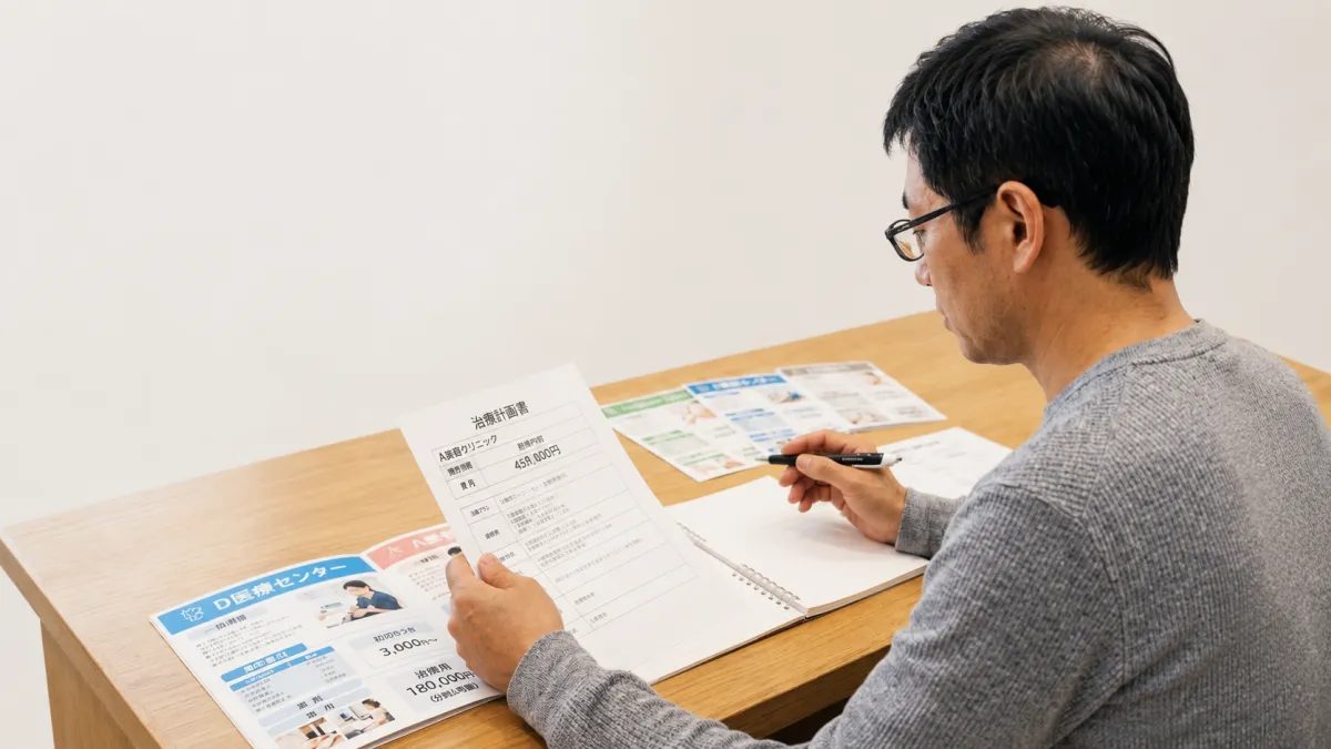 AGAクリニックの料金や治療内容を比較するイメージ