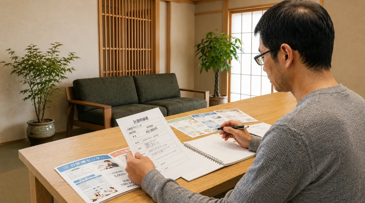 AGAクリニックの料金や治療内容を比較するイメージ