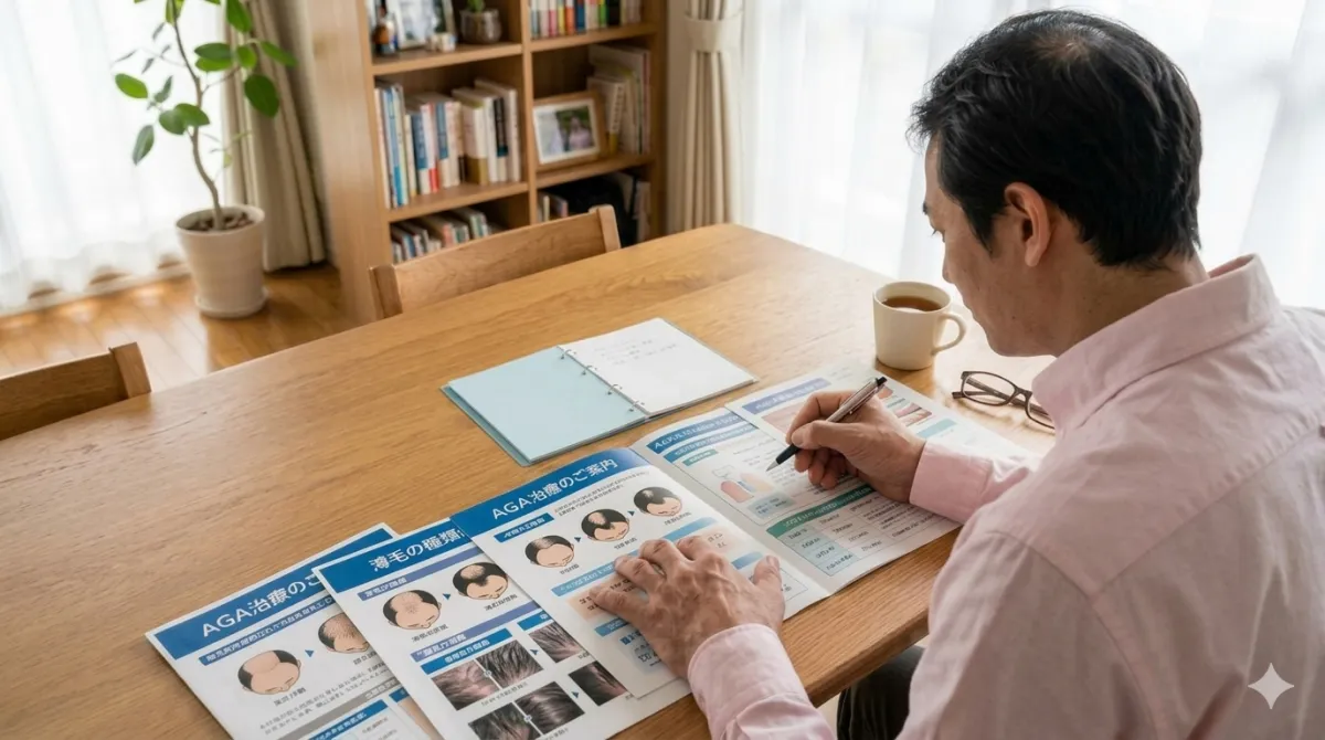 AGAクリニックの料金や治療内容を比較するイメージ