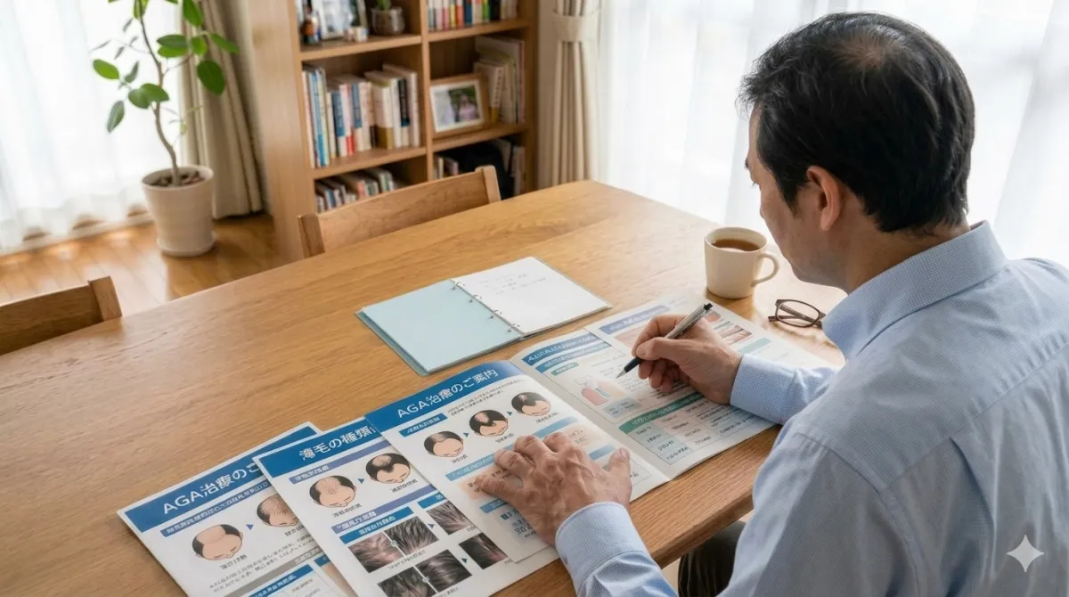 AGAクリニックの料金や治療内容を比較するイメージ
