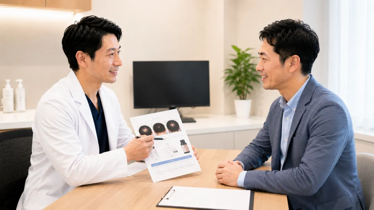 Dr.AGAクリニックでAGA治療について相談する男性患者