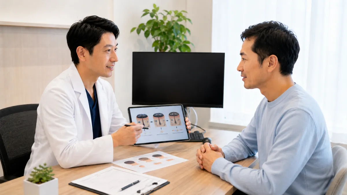 Dr.AGAクリニックでAGA治療について相談する男性患者
