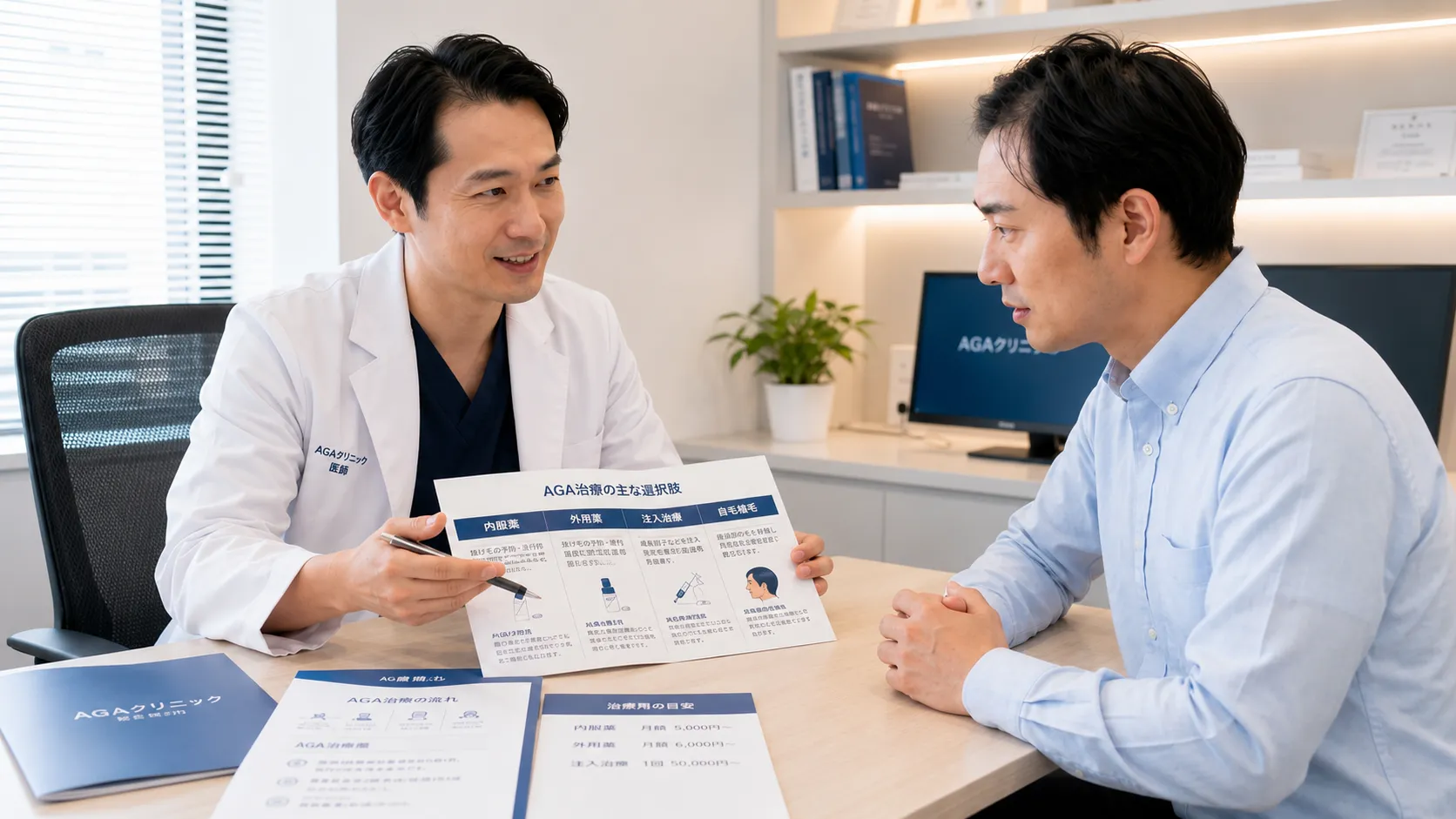 クリニックでAGA治療の相談をする男性
