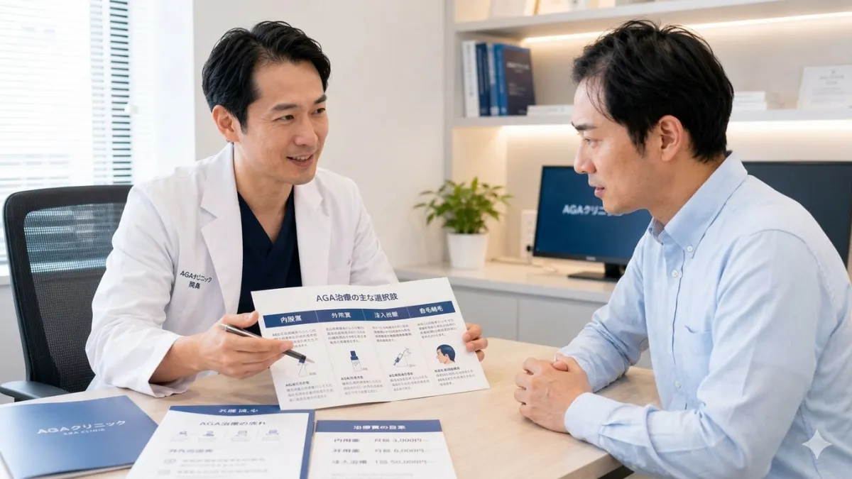 クリニックでAGA治療の相談をする男性