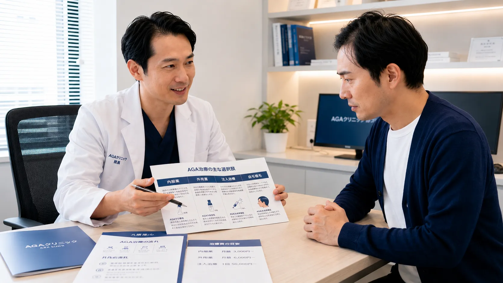 クリニックでAGA治療の相談をする男性