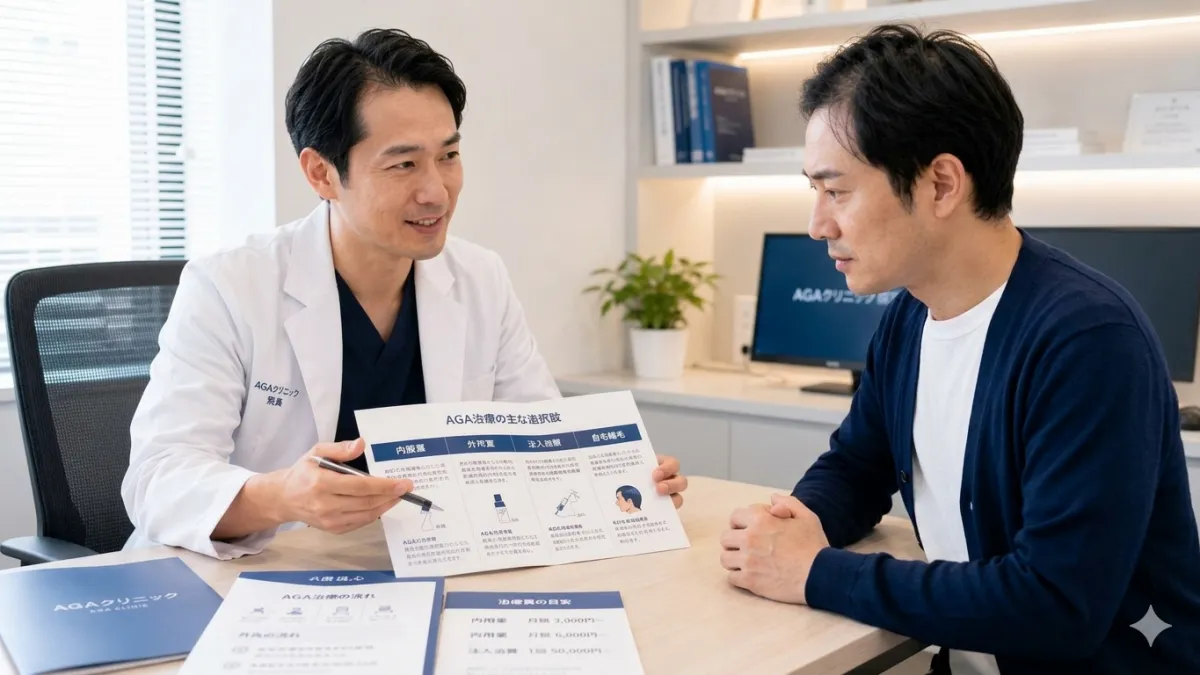 クリニックでAGA治療の相談をする男性