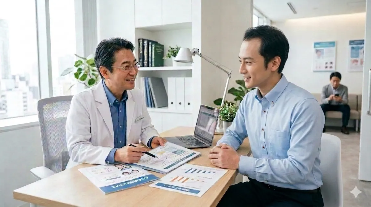 クリニックでAGA治療の相談をする男性