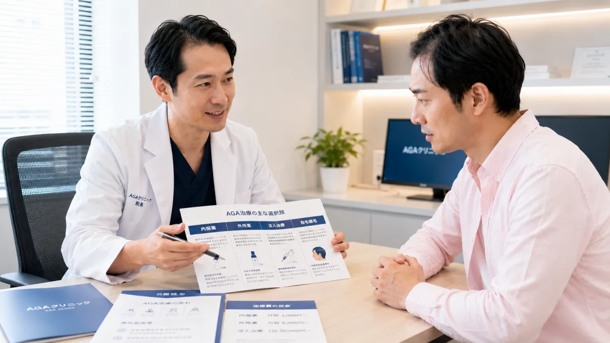 クリニックでAGA治療の相談をする男性