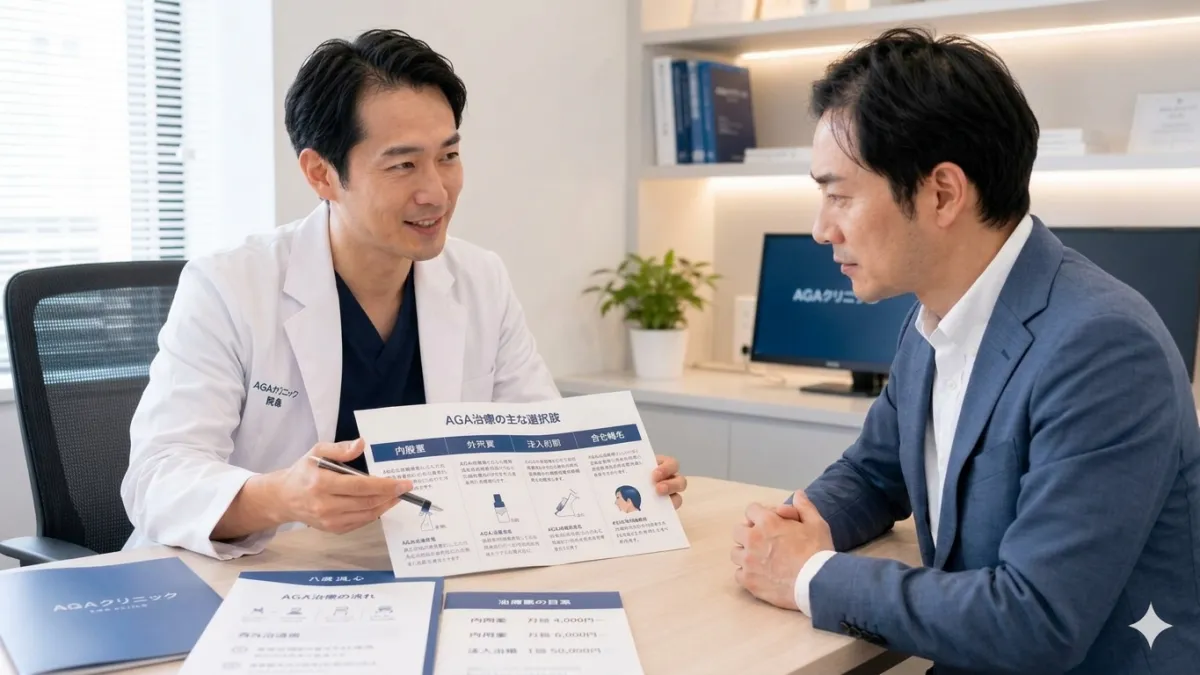 クリニックでAGA治療の相談をする男性