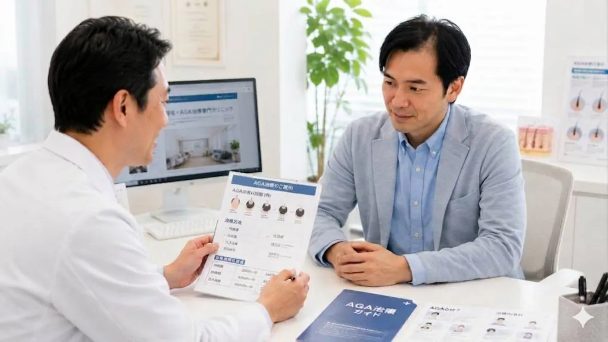 AGA治療の料金を比較検討する男性